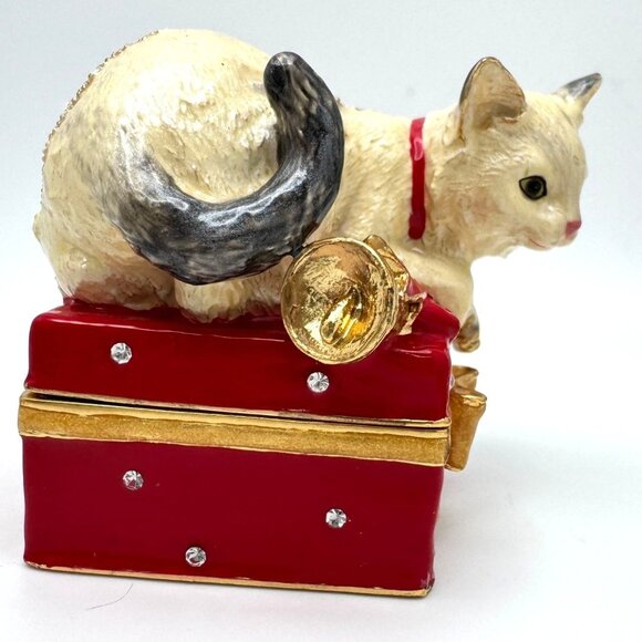 Hand-Painted Cat Trinket Box Crystals Pewter Polyresin Gift - Picture 8 of 9